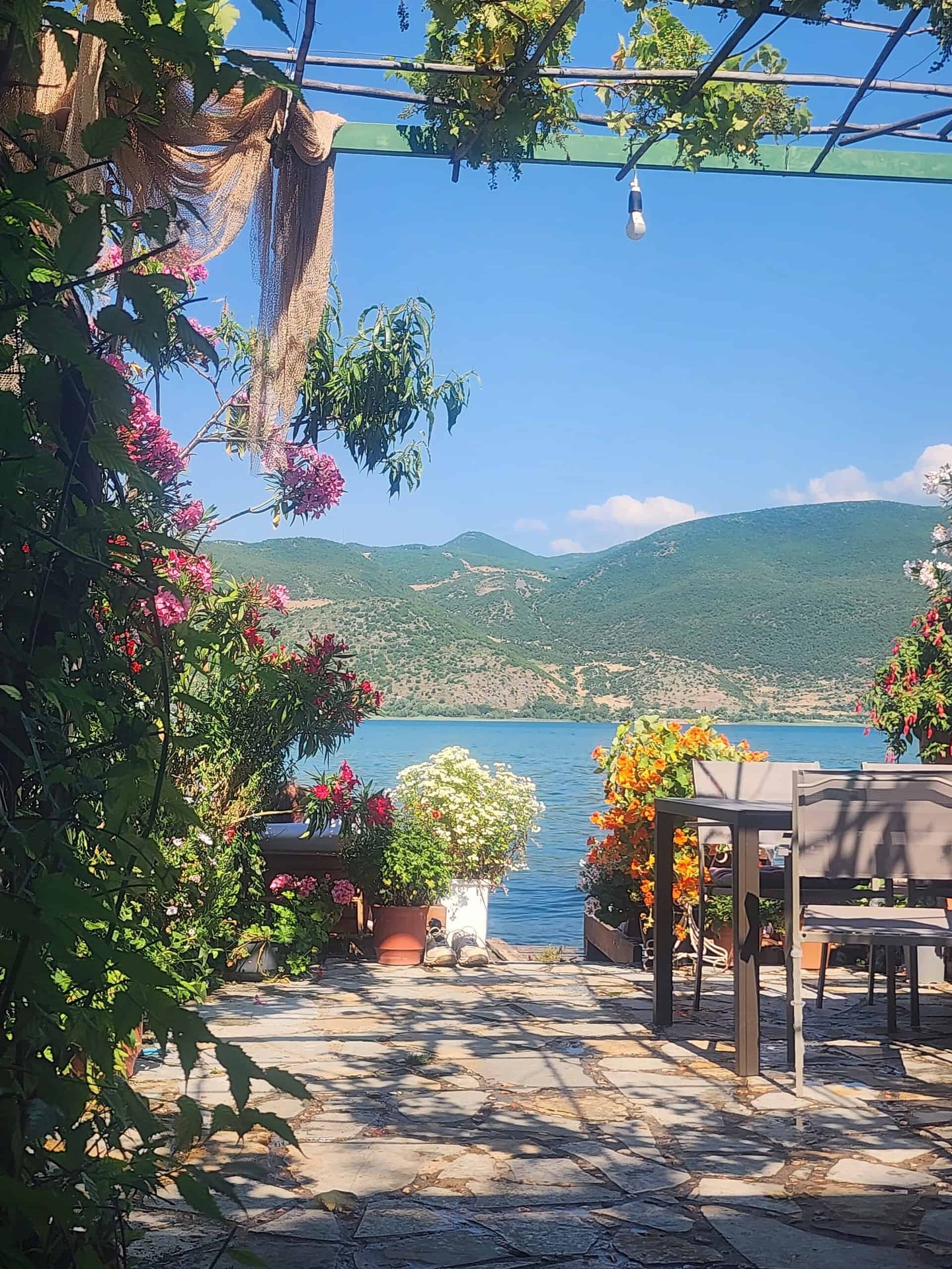 Lakeside guesthouse terrace at Lake Ohrid, on the Southern Albania Multi Activity Holidays